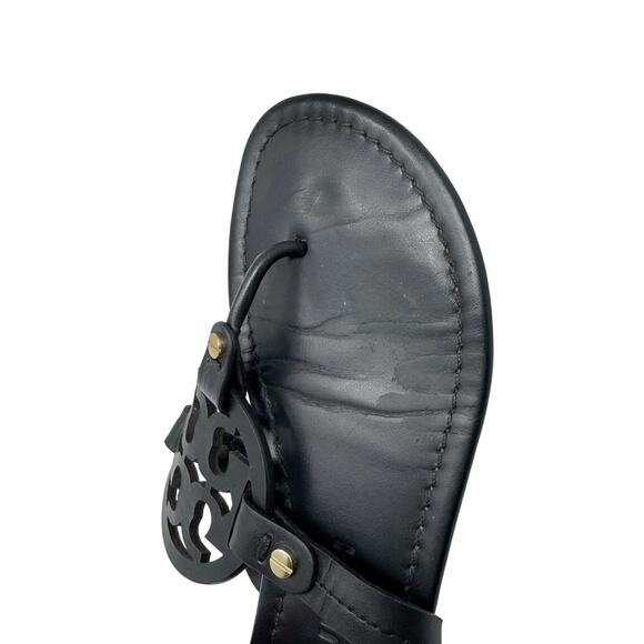 TORY BURCH Perfect Black Matte Leather Miller Logo Sandals Size 7.5 - Picture 3 of 8